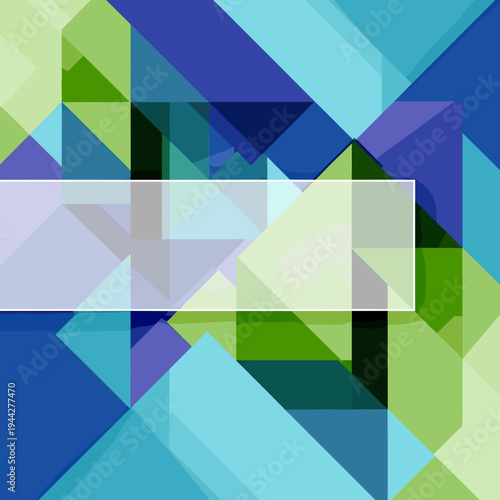 Abstract geometric pattern with overlapping blue, green, and purple shapes and a translucent central band.
