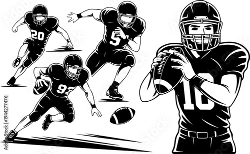 American Football Players Team Silhouette Vector Illustration