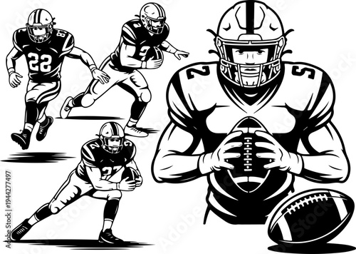 American Football Players Team Silhouette Vector Illustration
