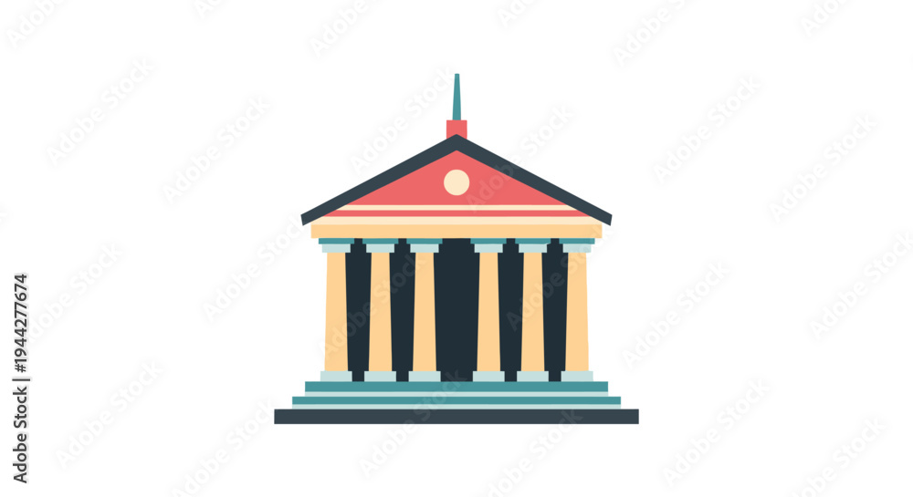 Fototapeta premium Cartoon illustration of a classical building on white background