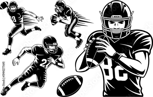 American Football Players Team Silhouette Vector Illustration