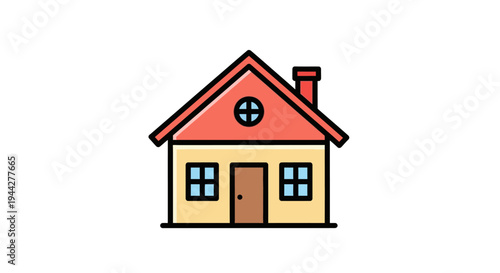 Cartoon house illustration with red roof and chimney isolated on white