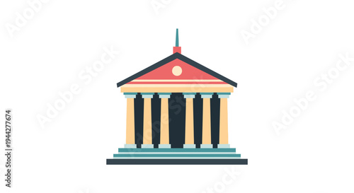 Cartoon illustration of a classical building on white background