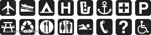 Public Service Web Icons Set Airport Parking Hospital Recycling Phone Restroom Symbols PNG