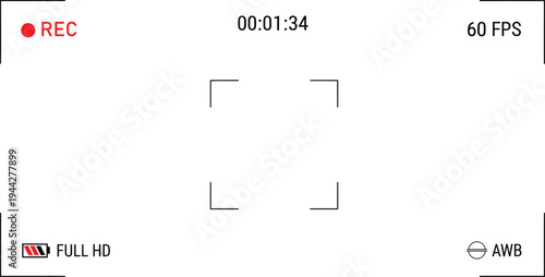 Video Camera Recording Interface: REC Status, Timer, Settings, Full HD Display