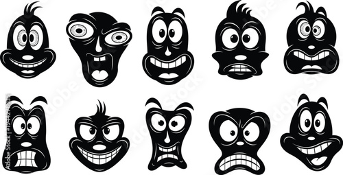 Expressive Cartoon Faces Collection: Ten Distinct Funny Emotions Vector Art