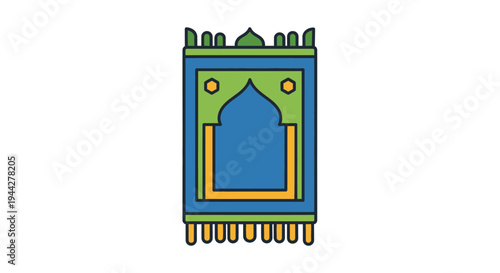 Colorful prayer rug design with ornate details on a clean white backdrop