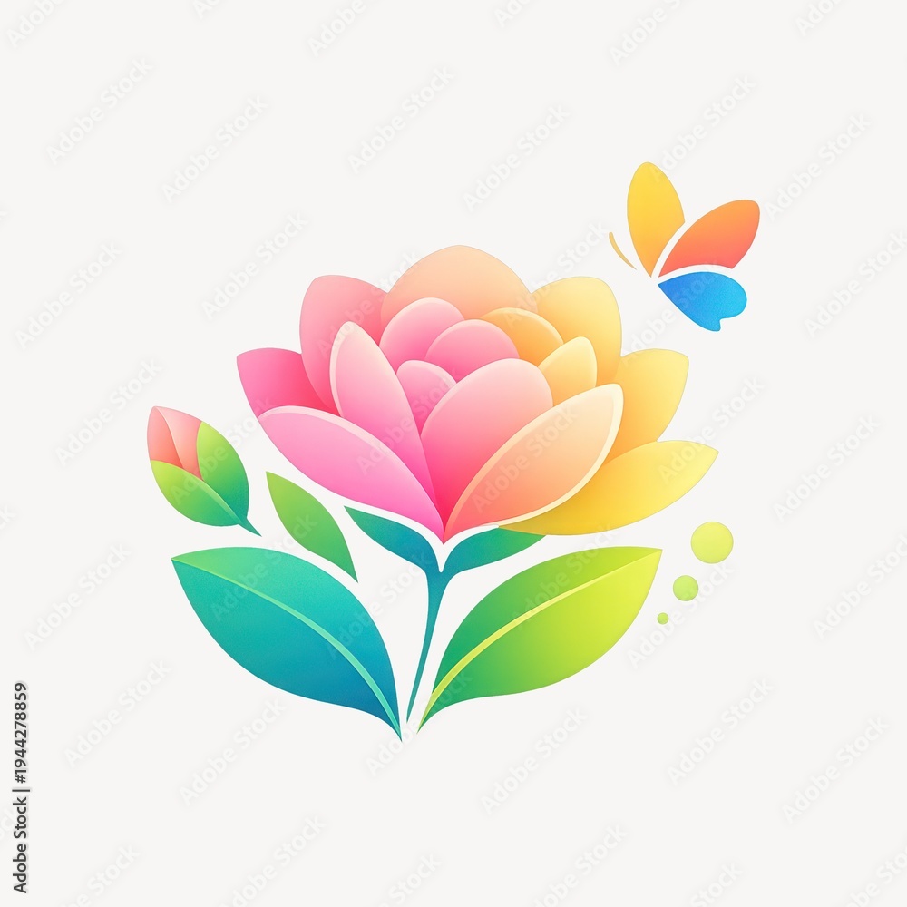 Fototapeta premium Colorful flower with butterfly