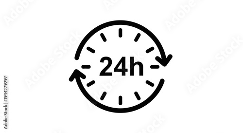 Black Twenty Four Hour Service Icon on White Background