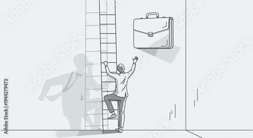 Businessman Climbing Ladder to Reach Briefcase for Career Growth