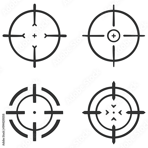 Hand-drawn cartoon set of target aim crosshairs on a white background.