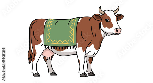 Brown and White Cow with Blanket.