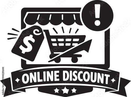 A vintage vector illustration featuring a retro shopping cart icon and a buy now button sign with typography on a web banner for business art