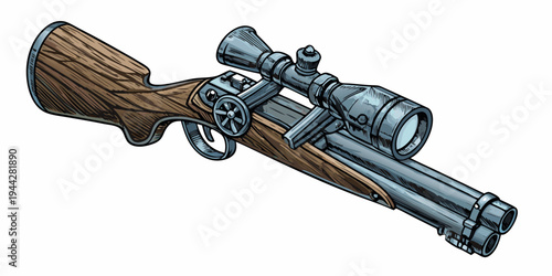 Detailed illustration of a vintage rifle with a telescopic sight
