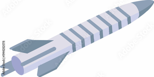Isometric illustration of a sleek gray and white rocket ship