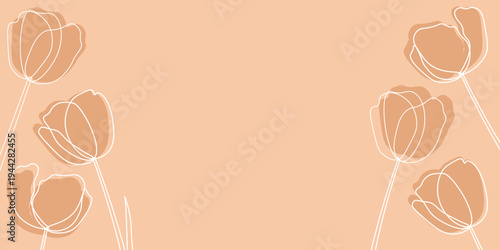 Floral tulip poster in Trendy Linear Style. Floral Minimalist Background