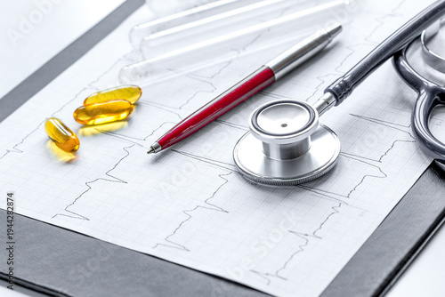 doctor desktop with test tubes in lab no one