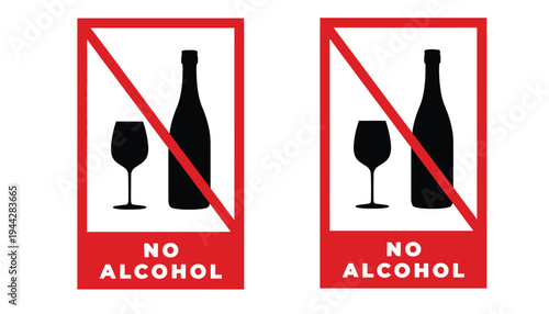 Alcohol prohibition signs with red border and black icons
