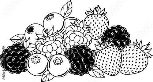Assorted berries on a black background, cut out transparent
