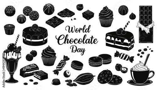 Chocolate illustration set for World Chocolate Day celebration