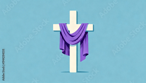 Flat Design Illustration of Cross with Purple Drape for Lent and Holy Week