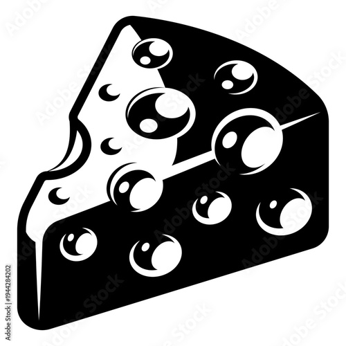 A distinctive slice of Swiss cheese featuring prominent holes and a clean, graphic style perfect for food-related designs.