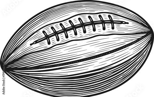 Vintage hand drawn american football ball with detailed stitching and texture illustration