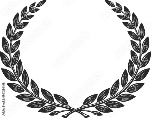 Classic black laurel wreath with detailed leaves and elegant symmetrical curved branches
