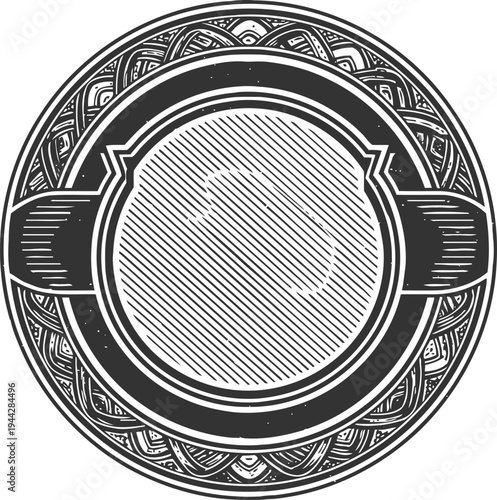 Top view of ornate coffee cup with detailed decorative saucer and hot beverage inside