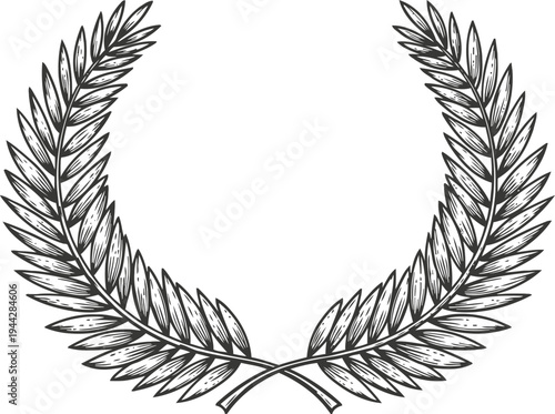 Hand drawn laurel wreath with detailed leaves, symbol of victory, honor, achievement, and excellence