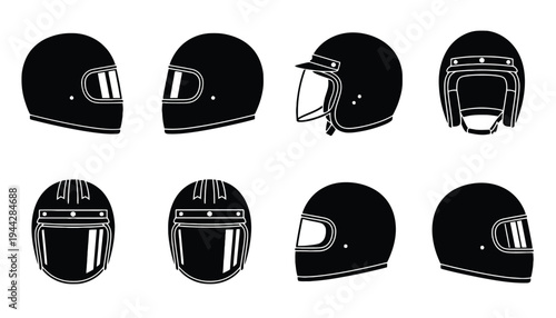 Helmet vector icons set for motorcycle safety equipment illustration