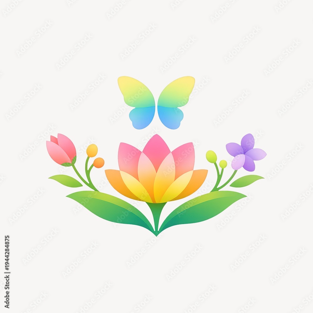 Fototapeta premium Colorful floral butterfly illustration