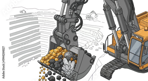 Excavator bucket filled with precious minerals and gold.