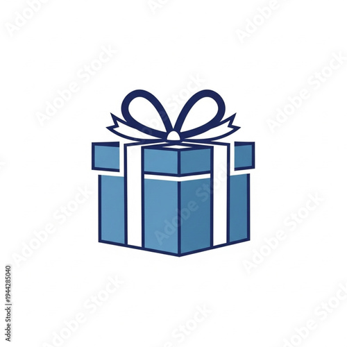 Blue Gift Box with Ribbon Illustration.