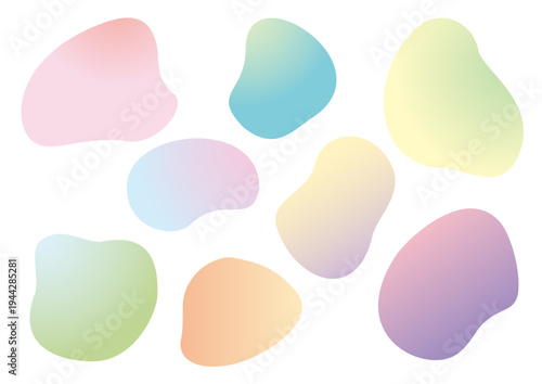 かわいい丸い曲線フォルムのグラデーションフレームセット、カラフル、ピンク、イエロー、ブルー、オレンジ、グリーン