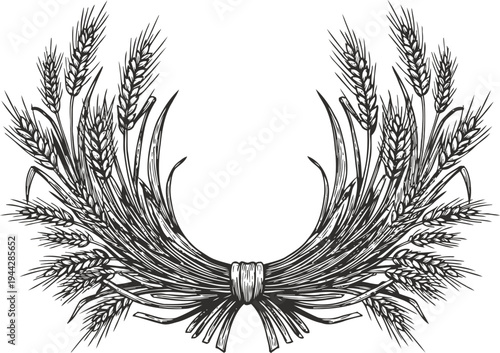 wheat sheaf tied bundle with ears of grain sketch rustic agriculture harvest symbol illustration