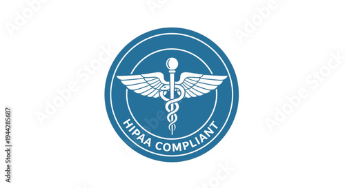 Blue Circular HIPAA Compliant Seal with Medical Caduceus