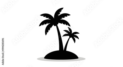 Black silhouette of two palm trees on small island