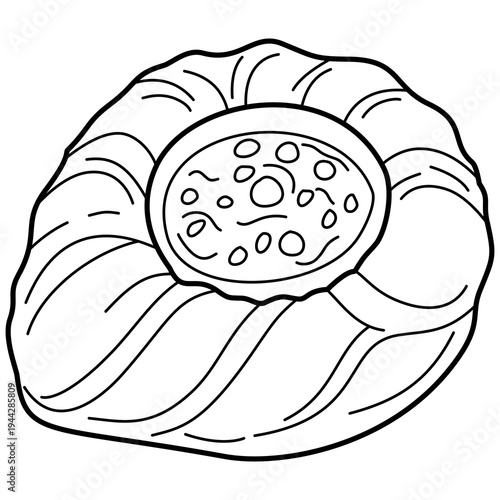 Quadro su tela Fruit Danish Pastry with Sweet Filling Hand Drawn Line Art Illustration