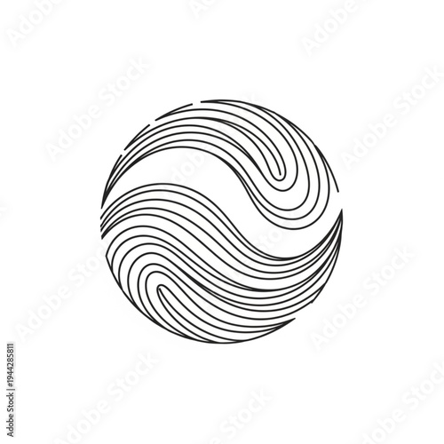 Black swirling lines forming a circle shape.