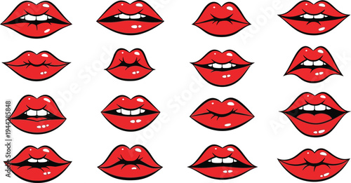 Collection of various red lips with different expressions