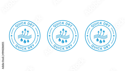 Quick dry logo set with blue icons and text on white background
