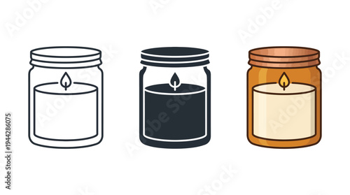 Colorful Candles in Mason Jars Isolated on White Background