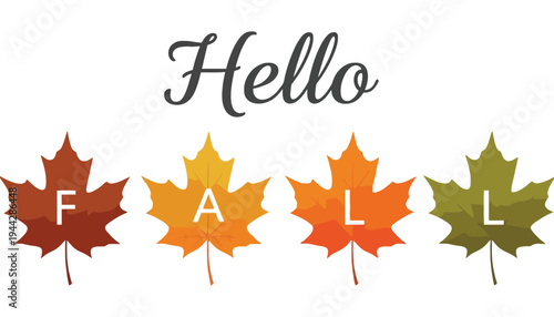 Fall maple leaves illustration with hello greeting in autumn colors