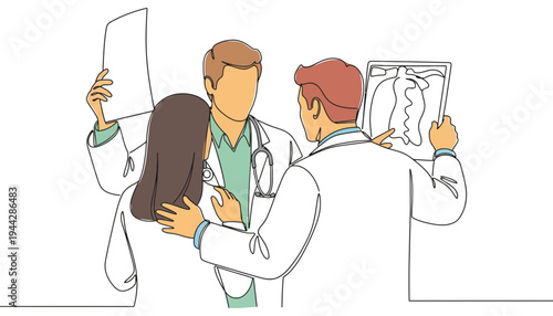 Doctor comforting a patient with a colleague discussing medical records