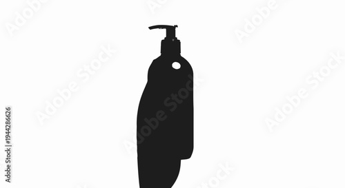 Black silhouette of a pump bottle with a white dot on a white background