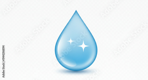 Blue Water Droplet with Sparkles Illustration.