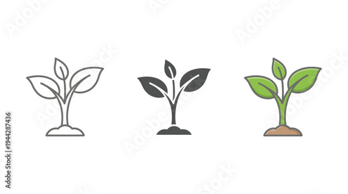 Plant Seedling Growing Icon Set Isolated on White Background