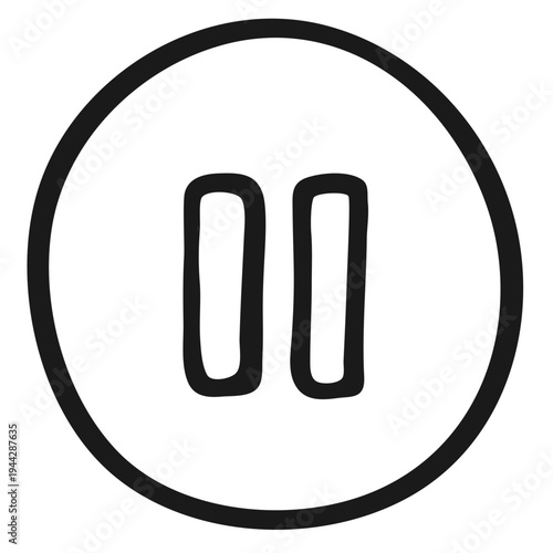 Hand-drawn pause button icon in a circle, vector illustration