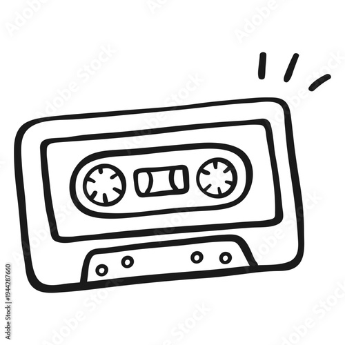Hand-drawn cute cassette tape illustration, retro music icon